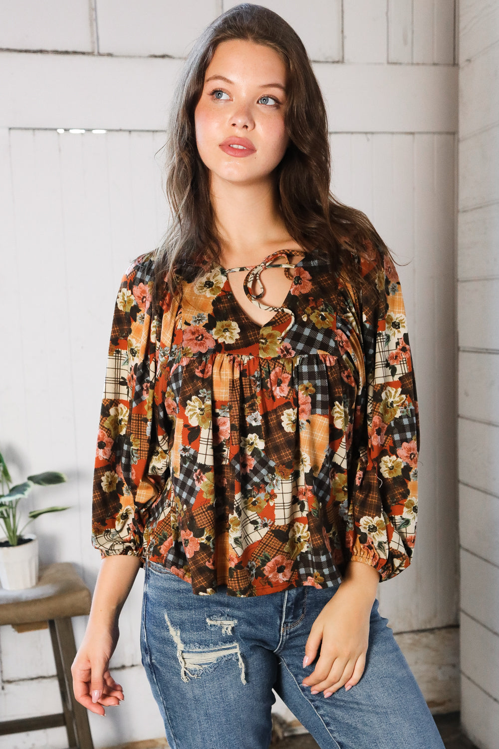 Apple Cider Patchwork Print Blouse