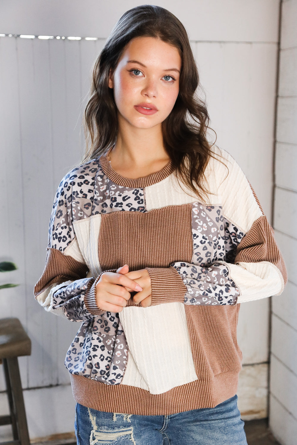 Wild Stitches Taupe Cable Knit Sweater