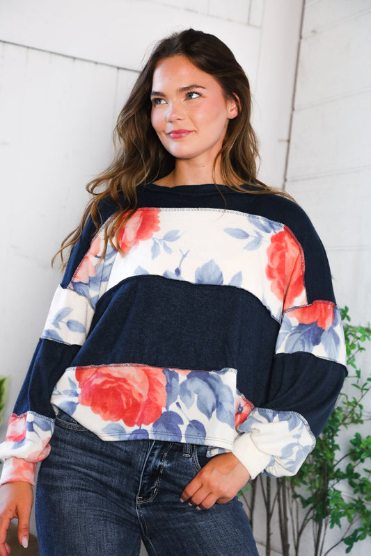 Cottage Roses Colorblock Long Sleeve