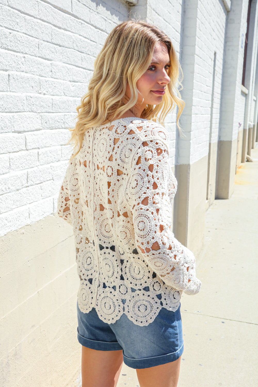 Boho Vibes Ivory Hand Crochet Patchwork Long Sleeve Top
