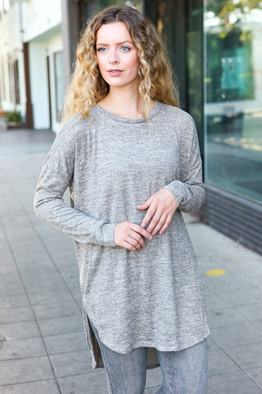 Casual Living Grey Two-Tone Tunic Side Slit Pullover