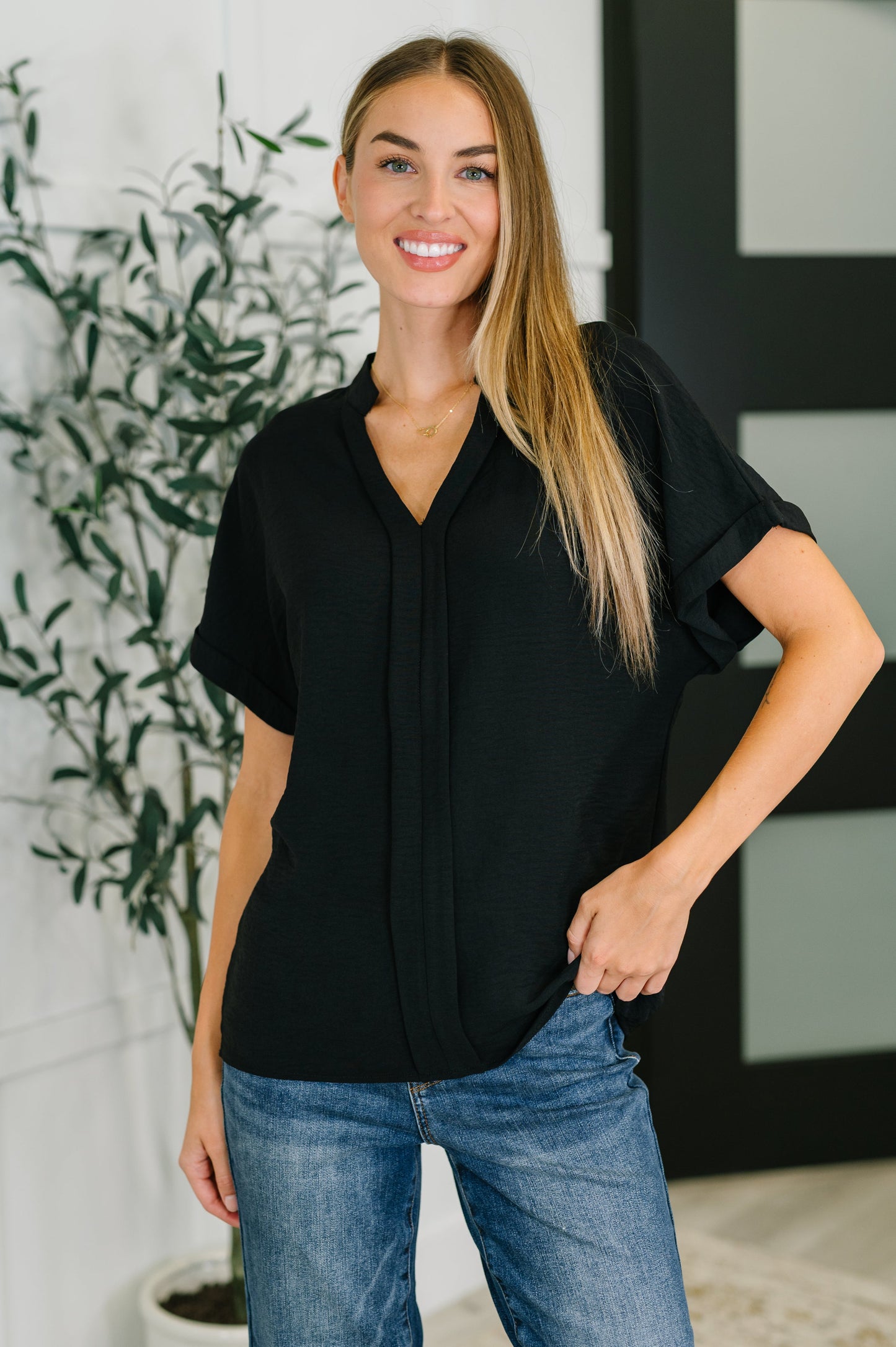 PREORDER: Crinkle Wove V-Neck Blouse in Four Colors