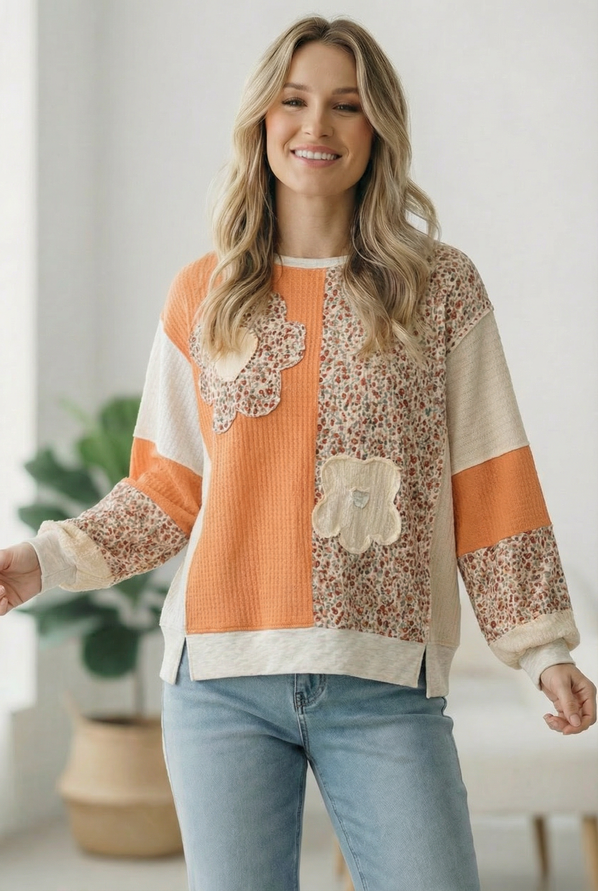 Orange Creamsicle Colorblock Pullover