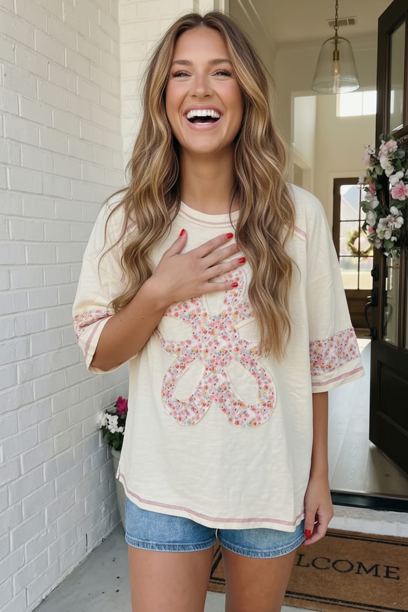 Floral Looped Cream Graphic Tee