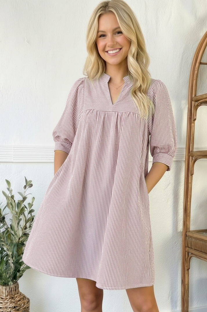 Sunday Stroll Pink Pin Stripe Dress