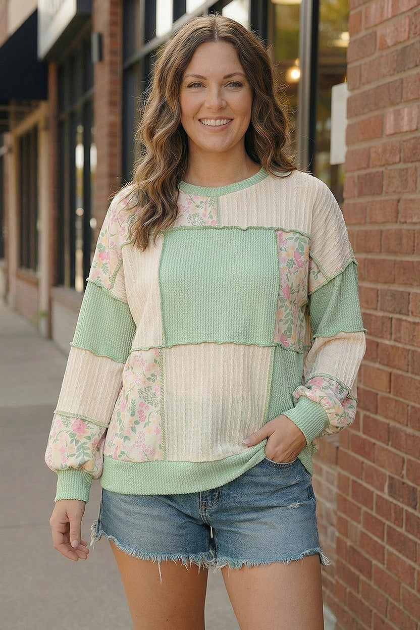 Floral Fields Mint Ribbed Colorblock