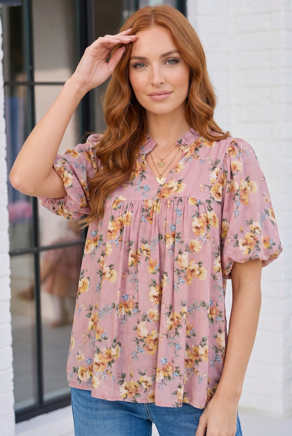 Blooming With Joy Rose Floral Puff Sleeve Top