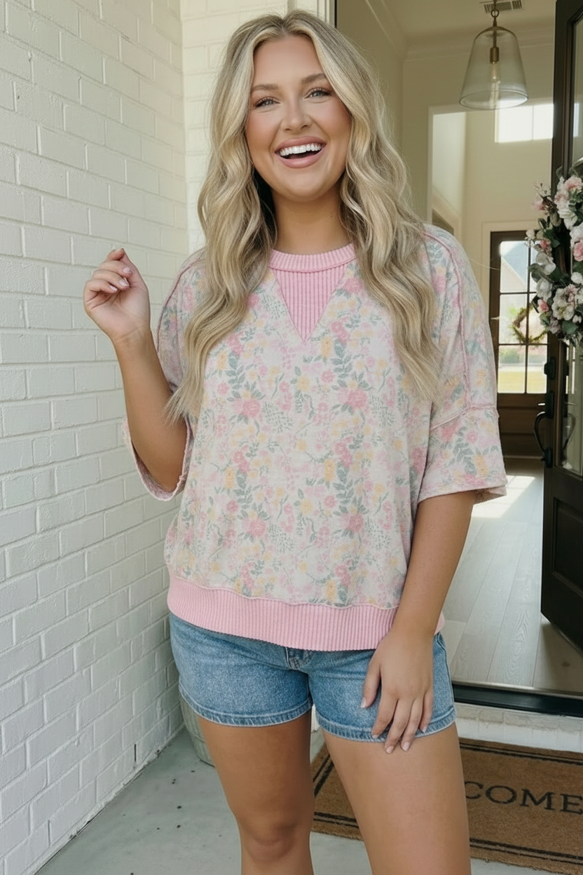Sweet Garden Floral Drop Shoulder Top
