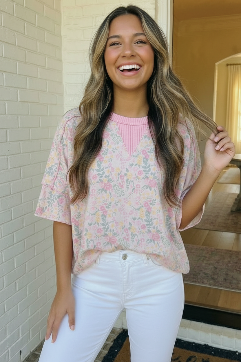 Sweet Garden Floral Drop Shoulder Top