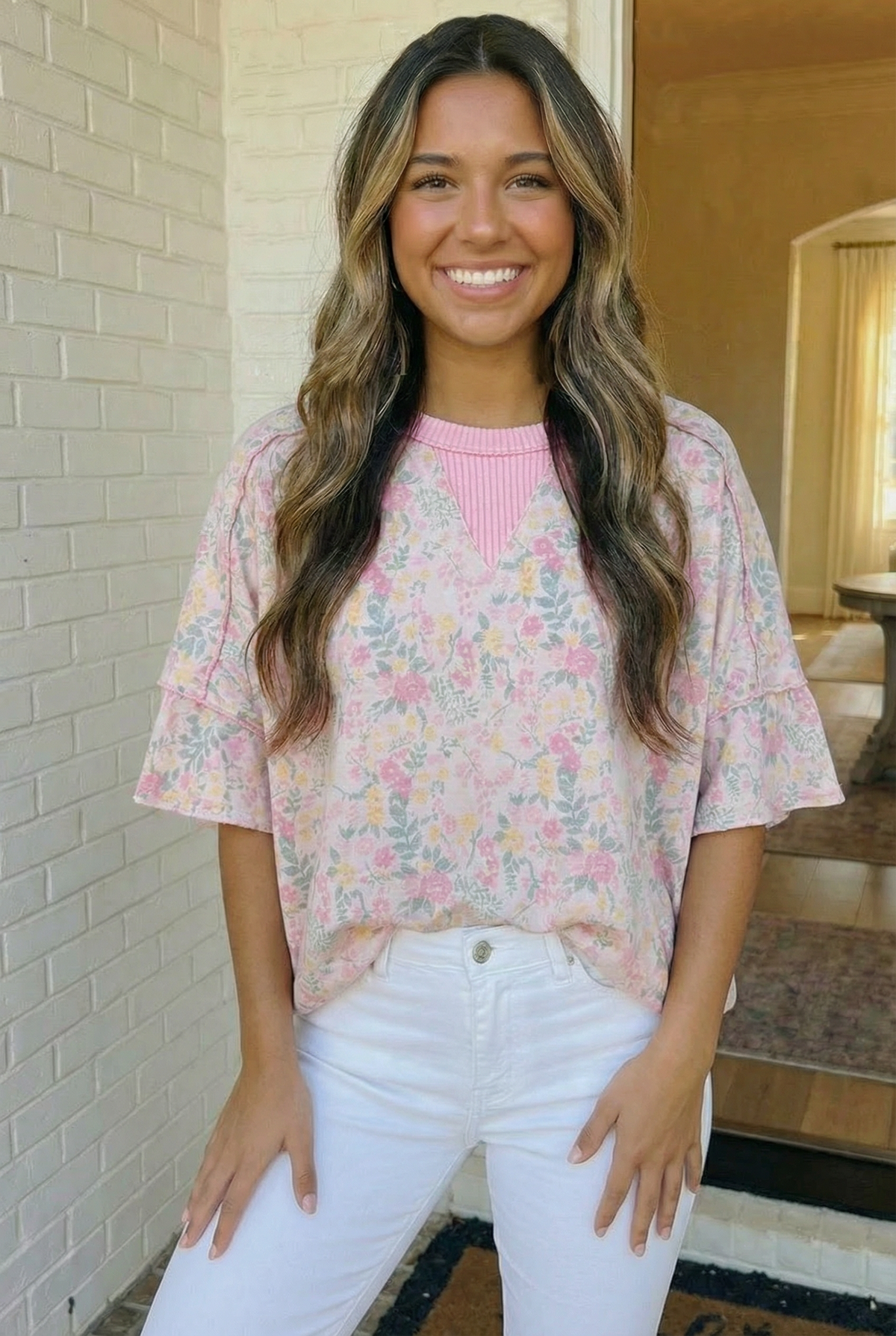 Sweet Garden Floral Drop Shoulder Top