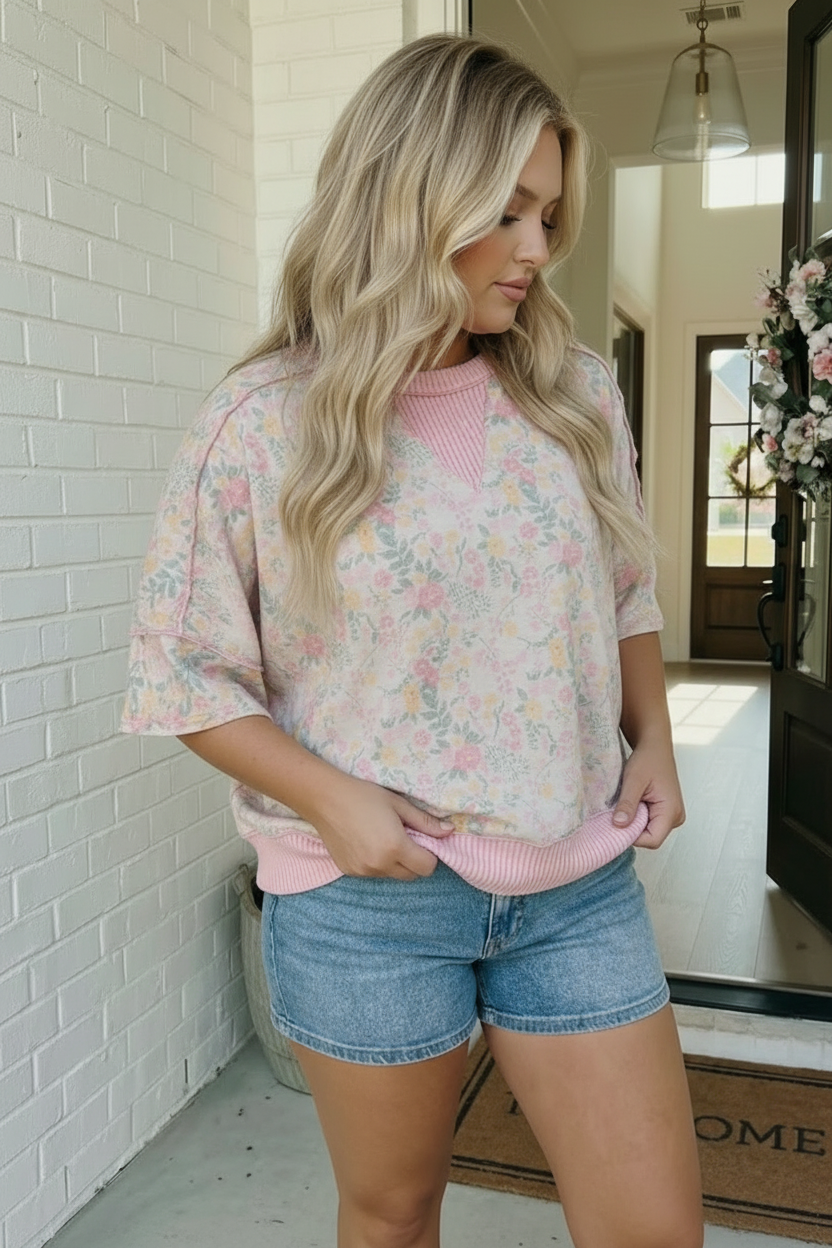 Sweet Garden Floral Drop Shoulder Top