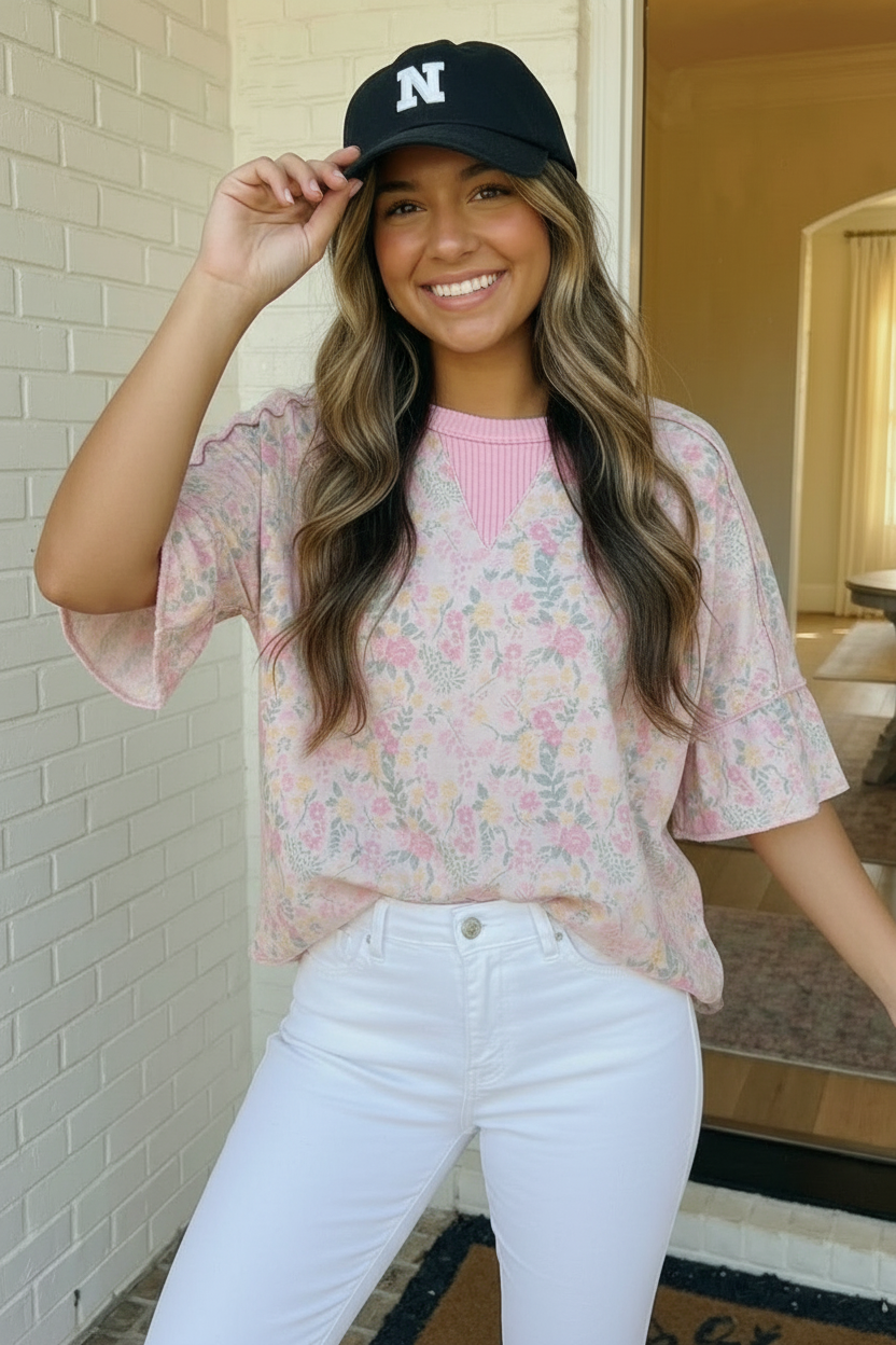 Sweet Garden Floral Drop Shoulder Top