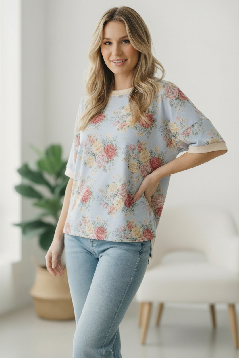 Vintage Bloom Light Blue Boyfriend Tee