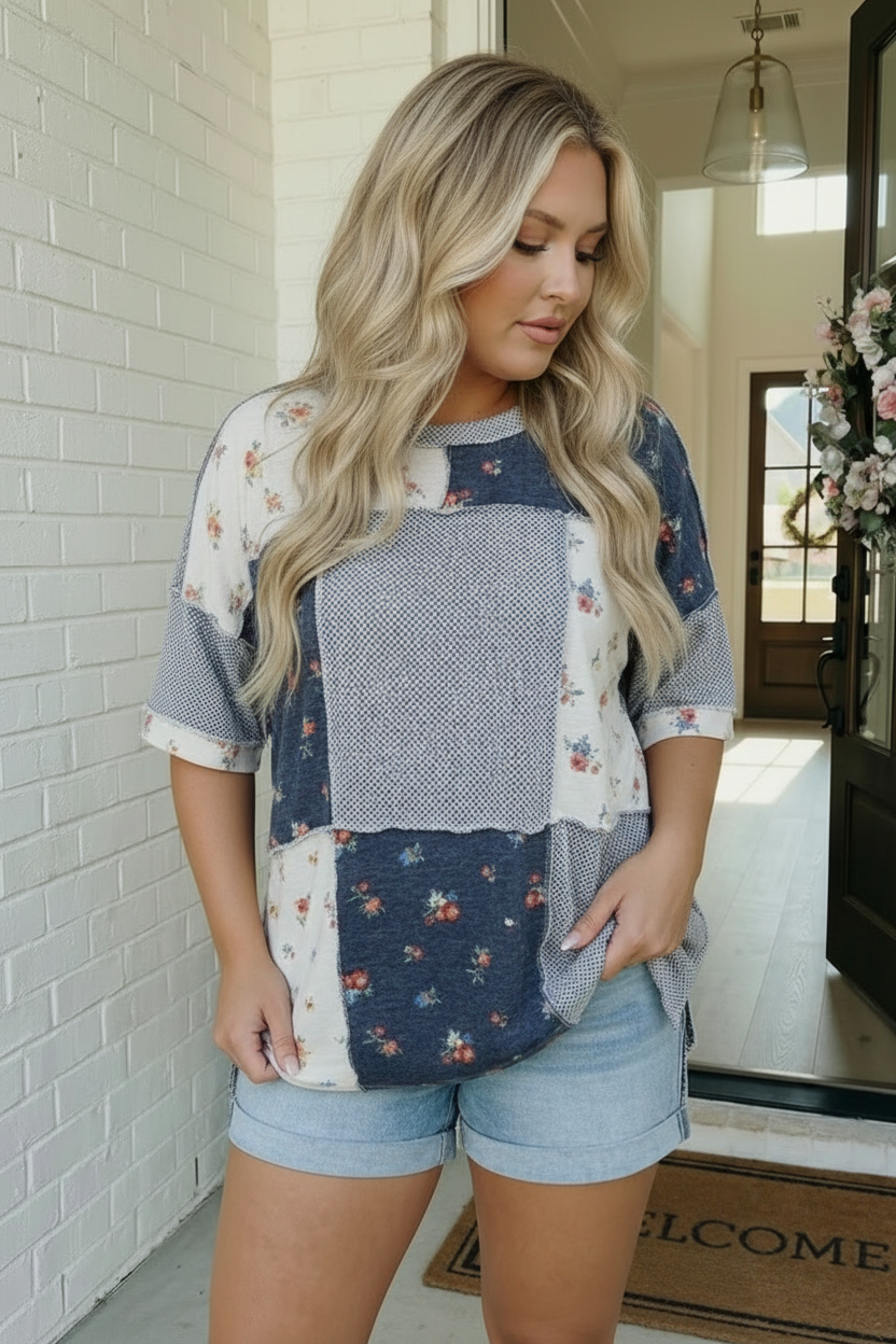 Patchwork Floral Mixed Print Oversized Top