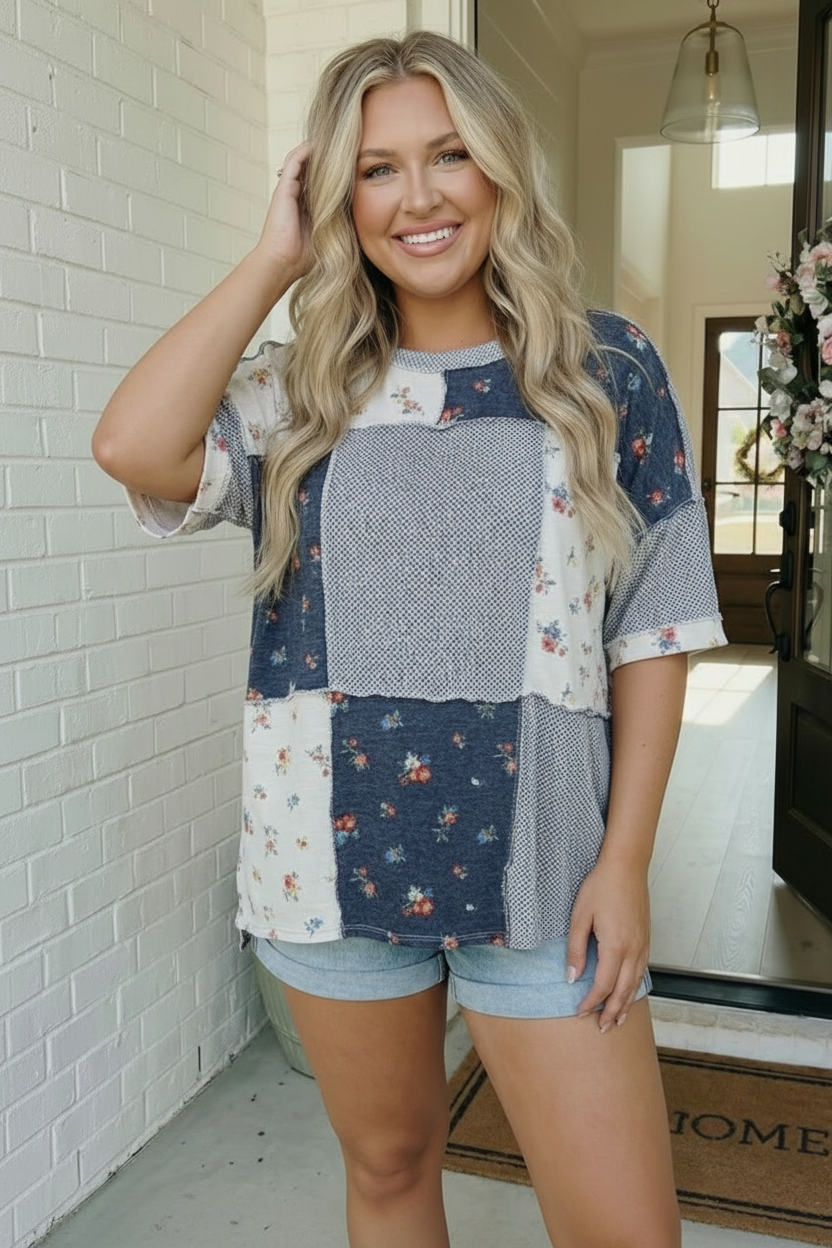 Patchwork Floral Mixed Print Oversized Top