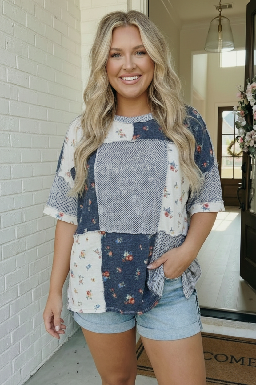 Patchwork Floral Mixed Print Oversized Top