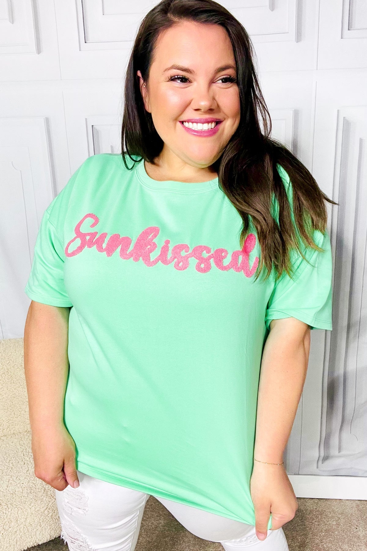 Spunky Mint "Sunkissed" Embroidered French Terry Top