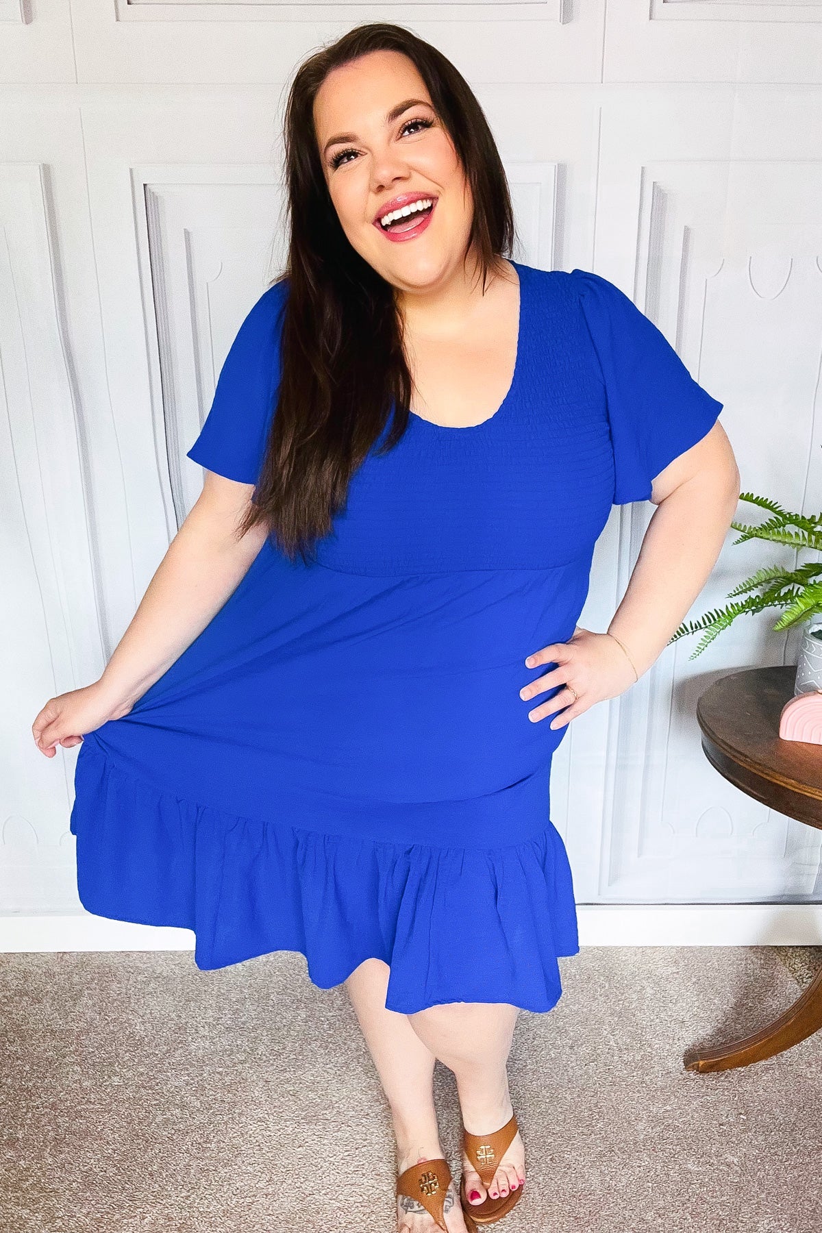 Remember Me Royal Blue Smocked Fit & Flare Flutter Sleeve Dress