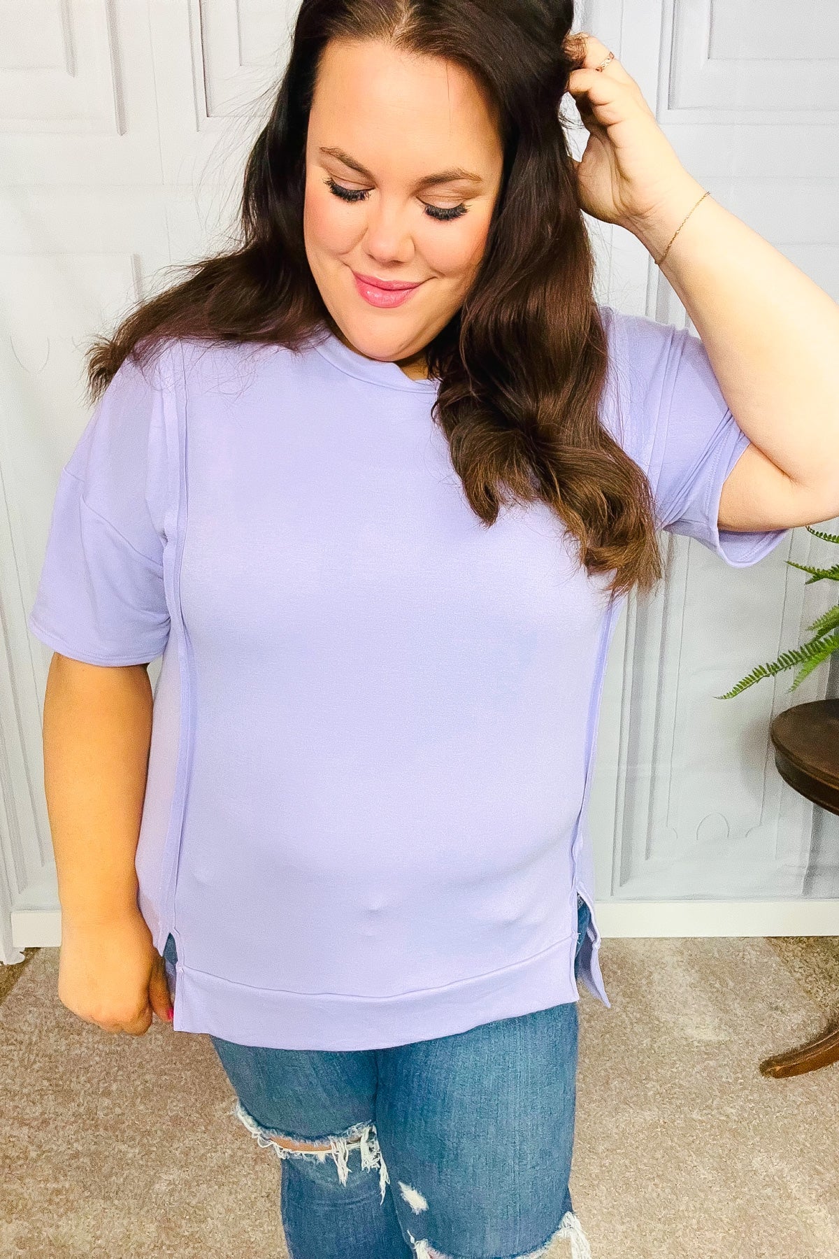 Perfectly Poised Lilac Cut Edge French Terry Top