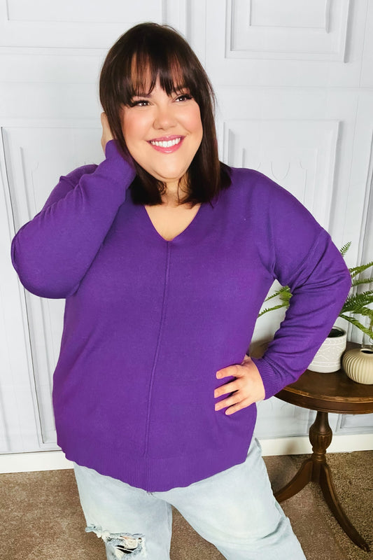 Just Feels Right Purple Front Seam V Neck Sweater