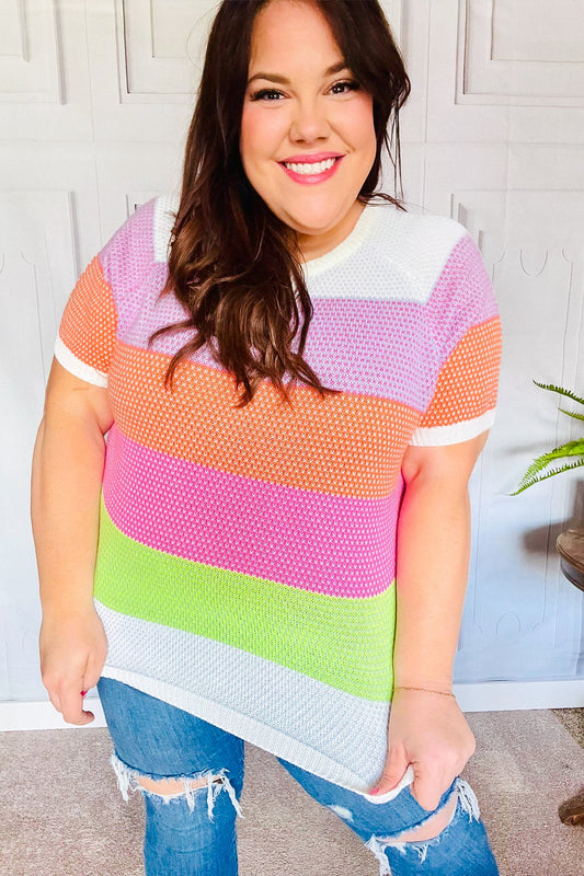 Get Started Lavender & Orange Stripe Jacquard Sweater Top