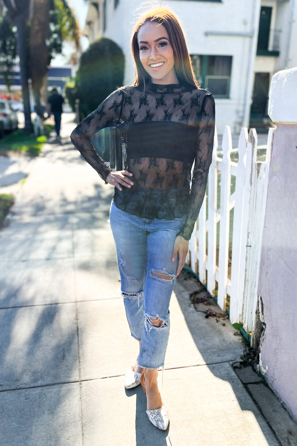 Feeling Femme Black Lace Floral See-Through Layering Top