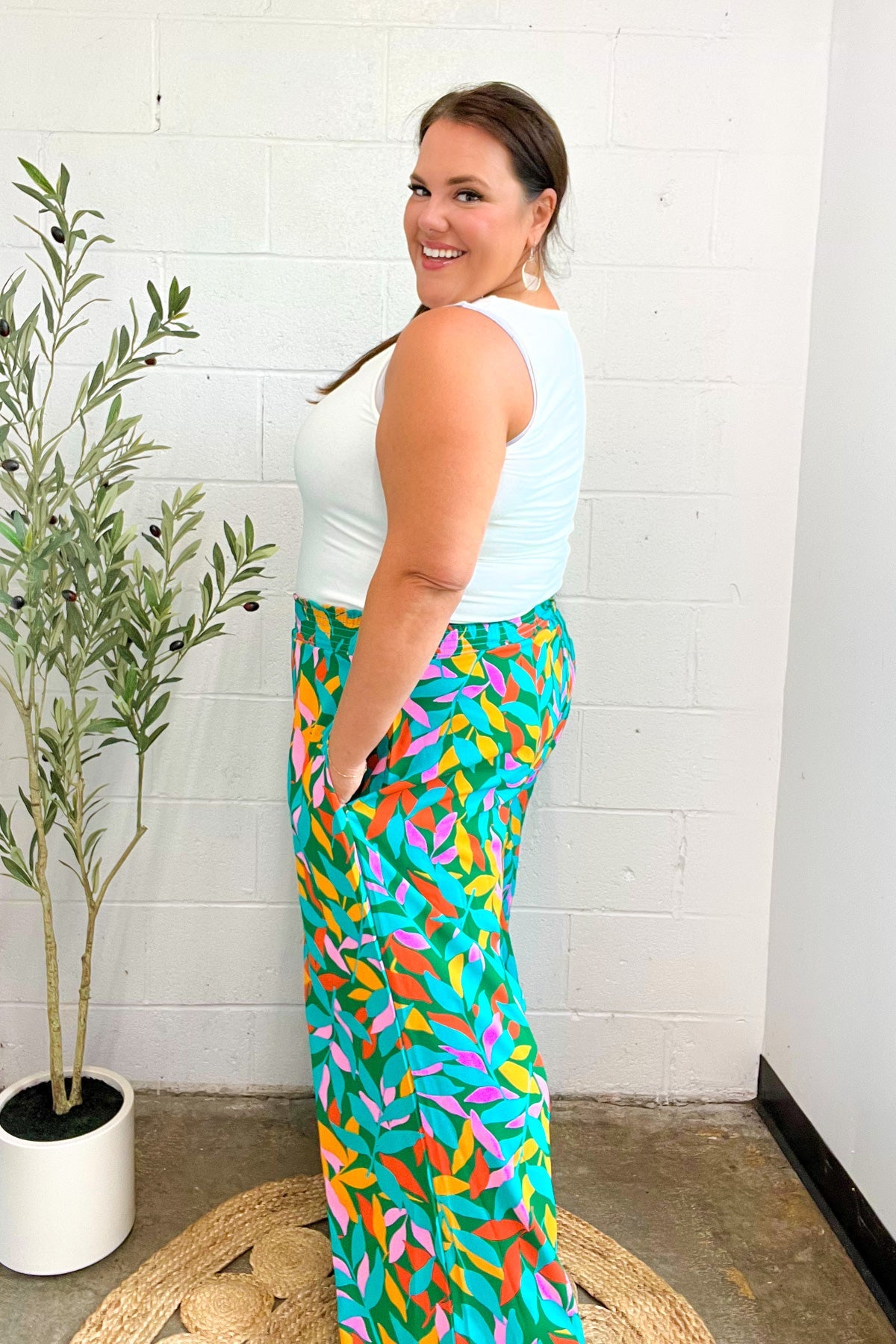 Summer Vibes Green & Orange Abstract Print Smocked Palazzo Pants