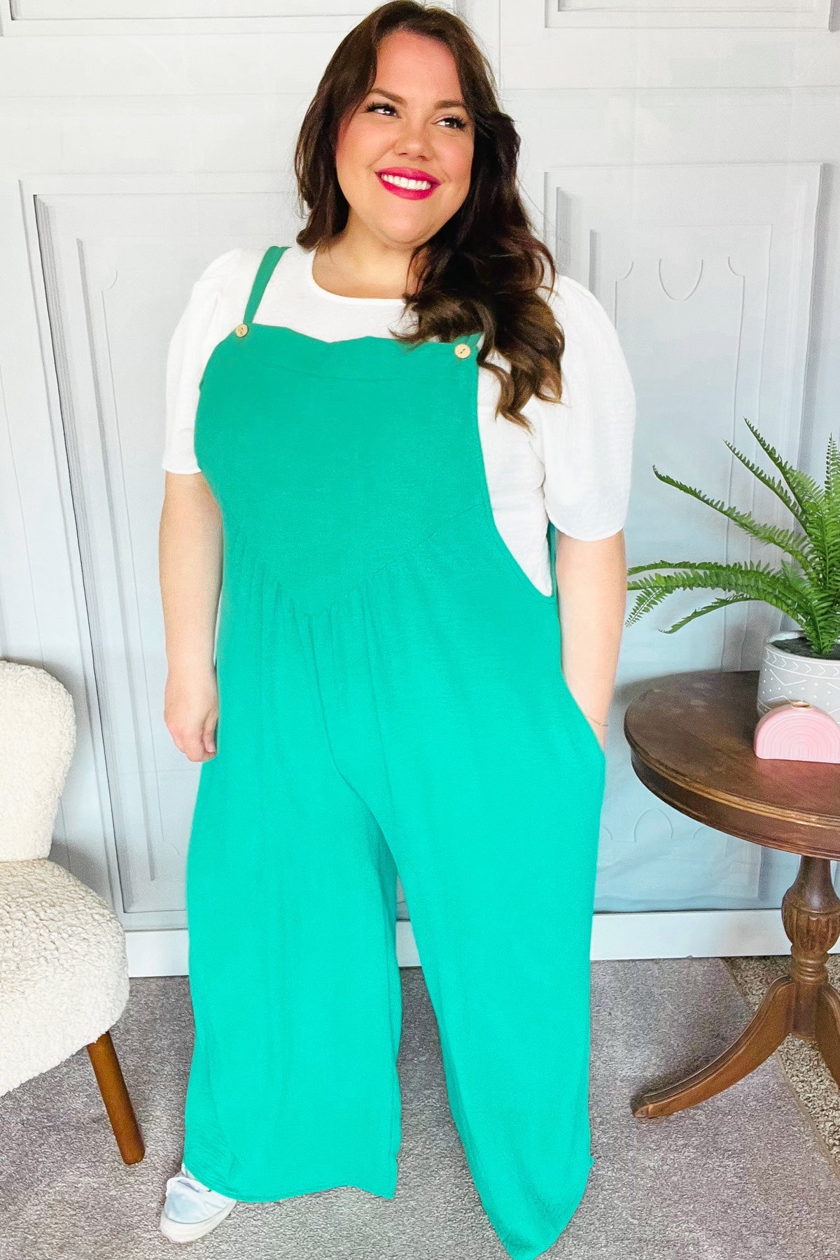 Summer Dreaming Emerald Wide Leg Suspender Overall Jumpsuit