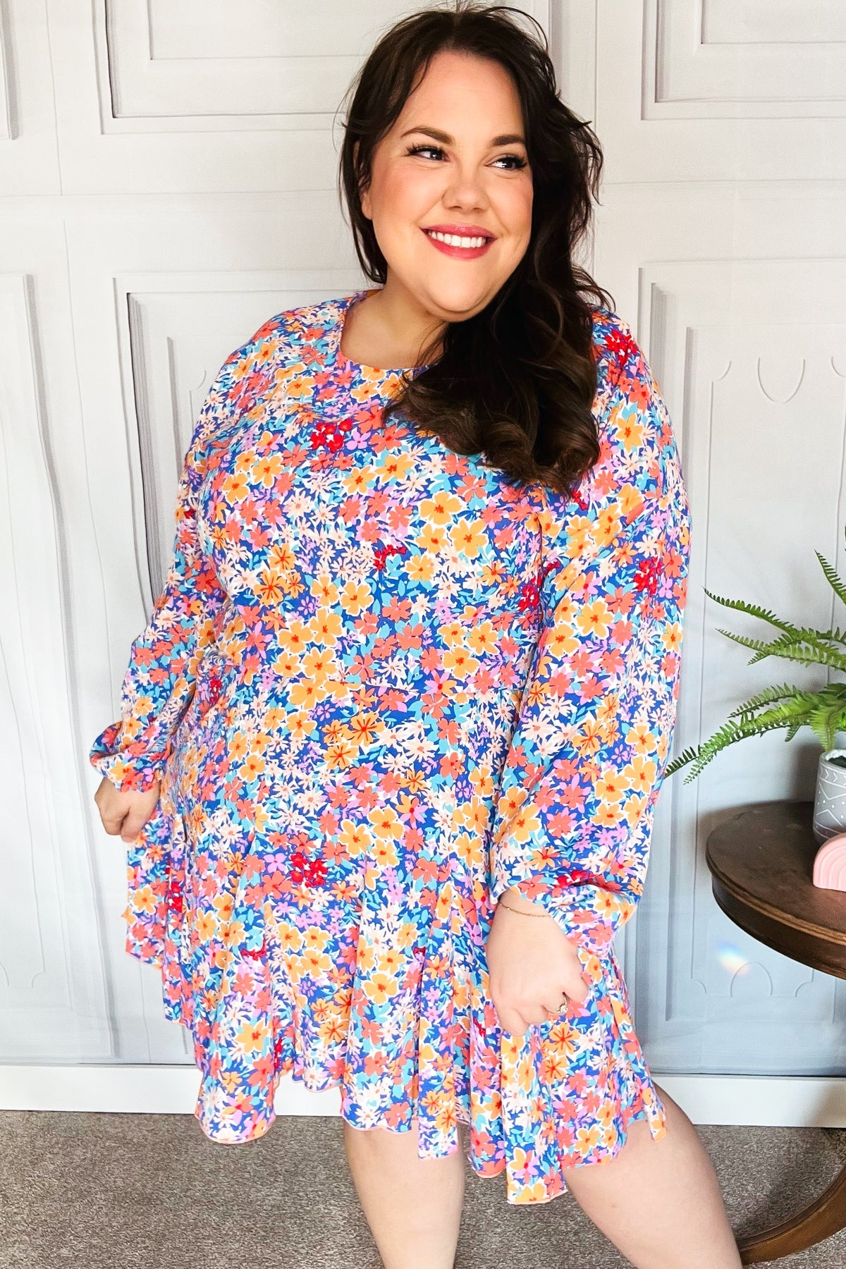 Give You Joy Lilac Floral Print Godet Long Sleeve Dress