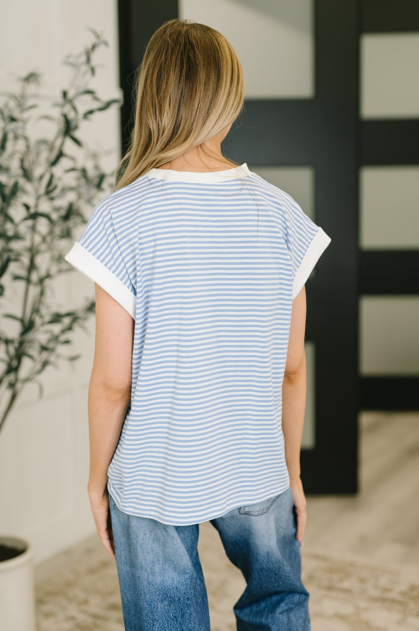 I Wouldn't Mind Short Sleeve Top in Cornflower Blue