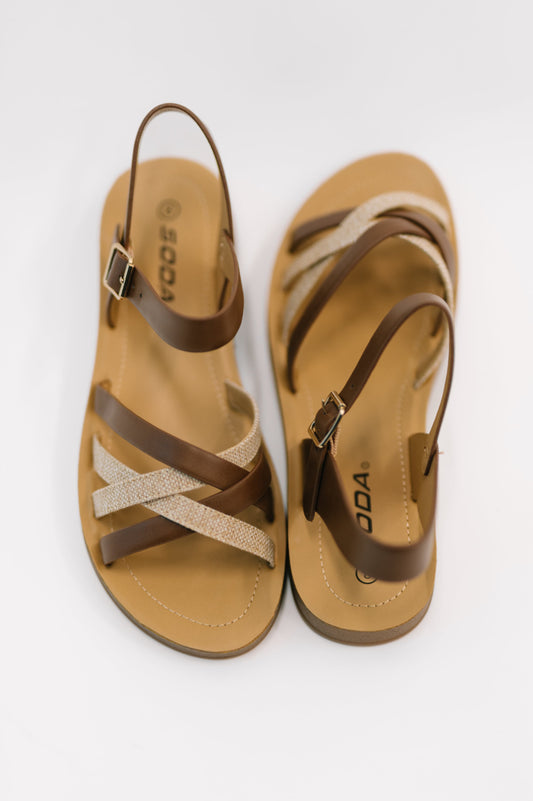 Lev Round Toe Ankle Strap Sandals in Tan