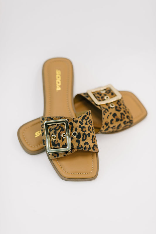 Opera Square Toe Buckle Slip On Sandal