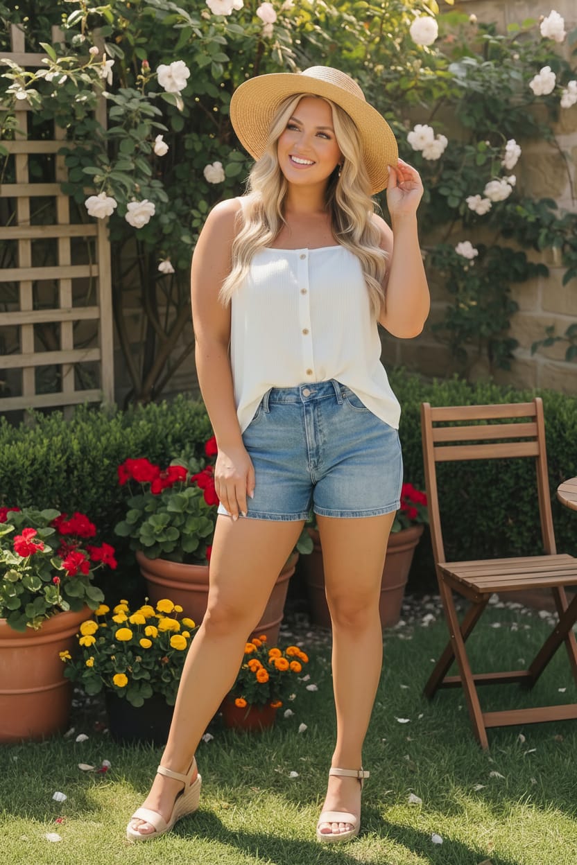 Sunny Days Ribbed Button Tank