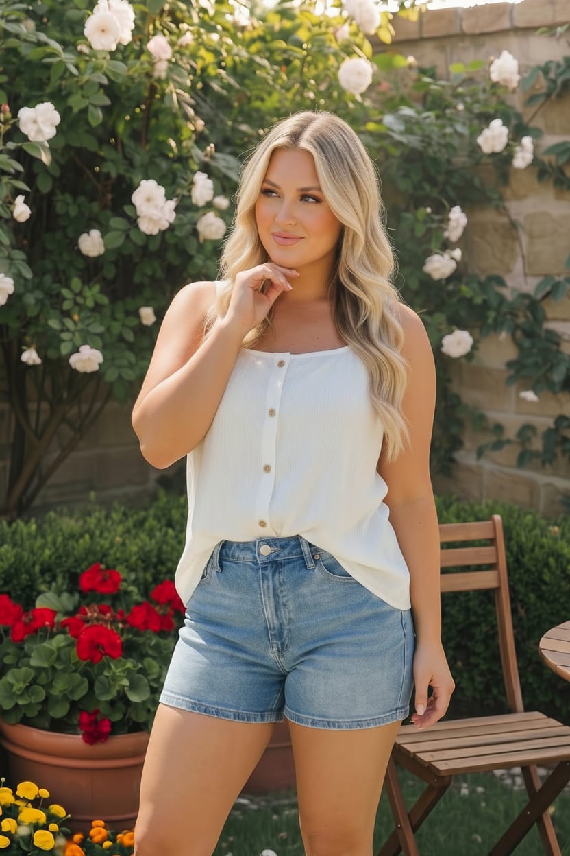 Sunny Days Ribbed Button Tank