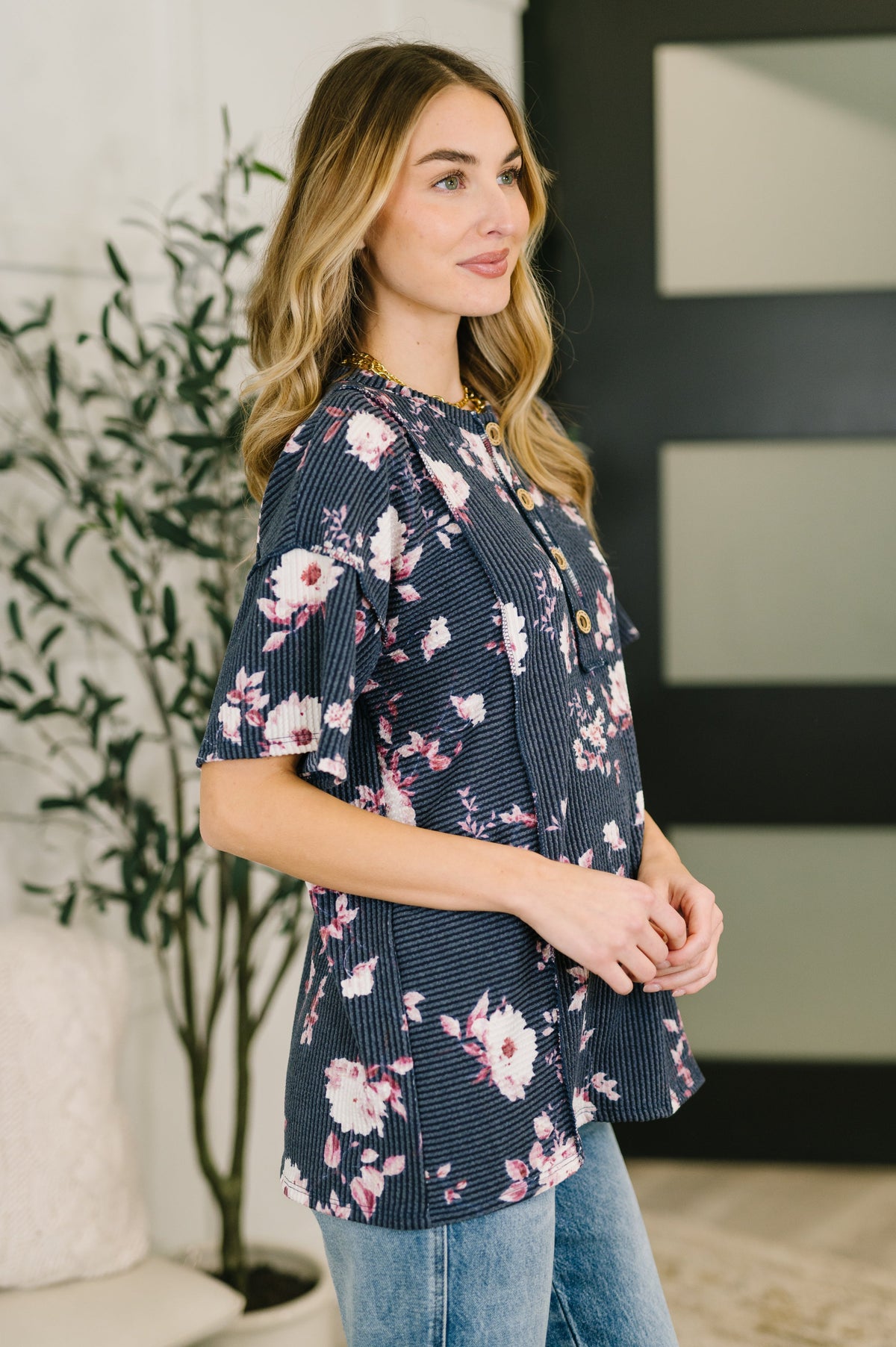 Really Simple Floral Henley Top- 3/3/2026 NEW