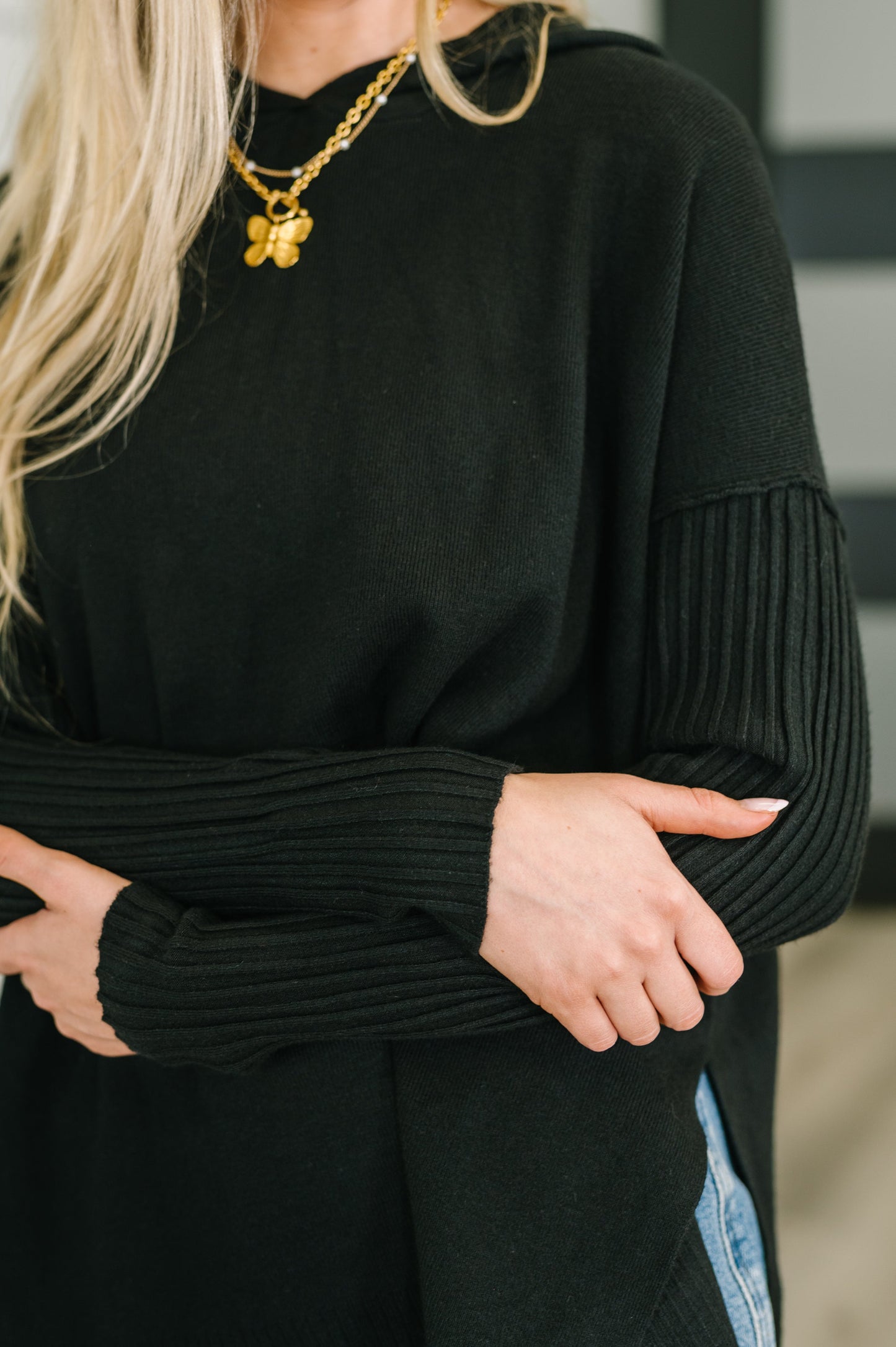 Running Late Hooded Long Sleeve in Black