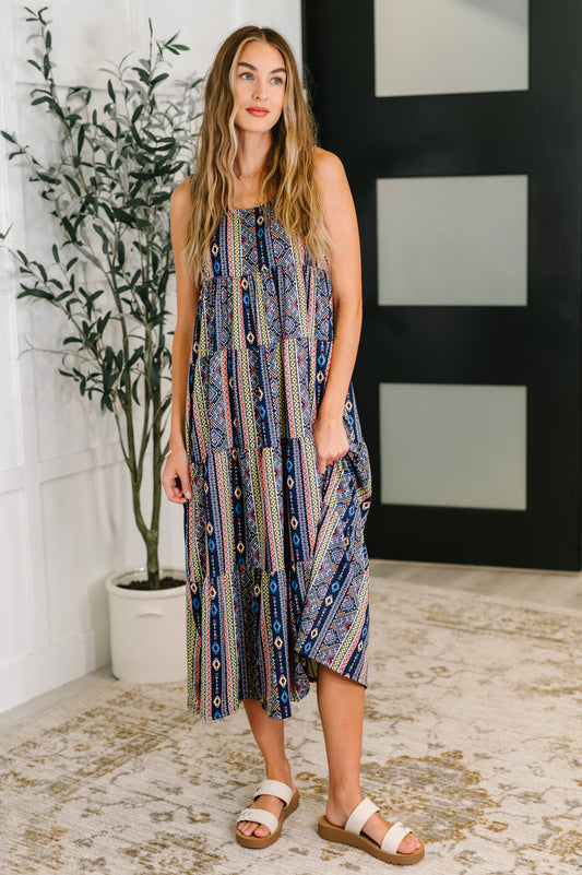 Sierra Spirit Gathered Tiered Dress in Navy