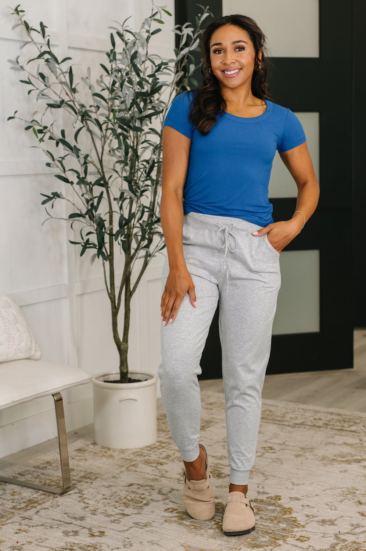 Sweat It High Waisted Joggers in Heather Grey