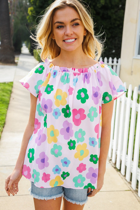 Spring Vibes Multicolor Flower Print Frill Neck Blouse
