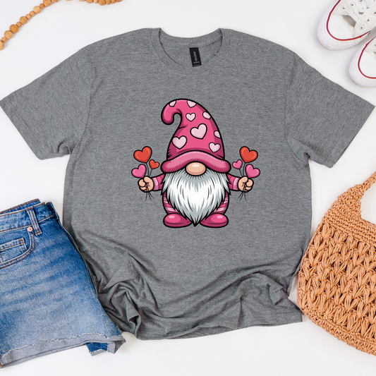Valentine Gnome in Gray Graphic Tee and Sweatshirt