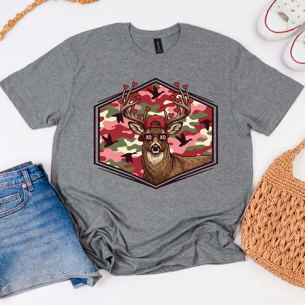 Valentine Buck in Gray Graphic Tee and Sweatshirt