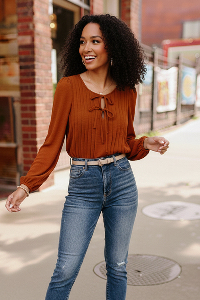 Copper Charm Pleated Blouse
