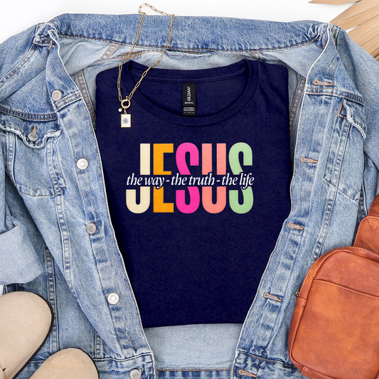 Way, Truth & Light in Navy Graphic Tee and Sweatshirt